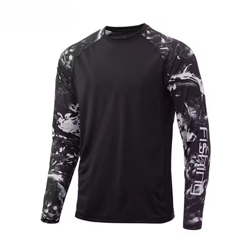Mens Long Sleeve Crew Neck Fishing Shirt UV Protection Quick Dry Breathable Outdoor T-Shirt Fall