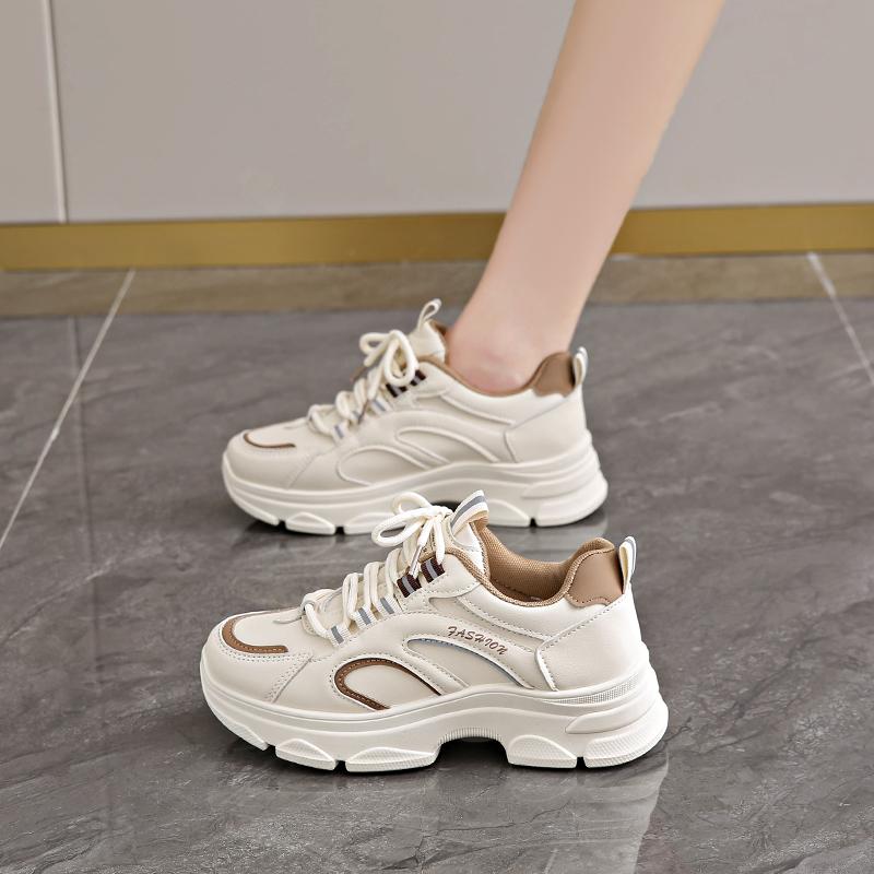 Fashion CRLAYDK Fashion Womens Walking Shoes Platform Chunky Walking Sneakers Lace Up Casual Leather Running Ladies Sports Tennis