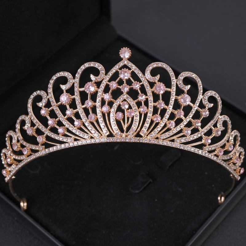 Diademi e Corone di Cristallo Rosa Diadema Corona Strass per Ballo di Fine Anno per Donne Accessori Capelli Sposa Matrimonio Gioielli Corona Tiara Regalo