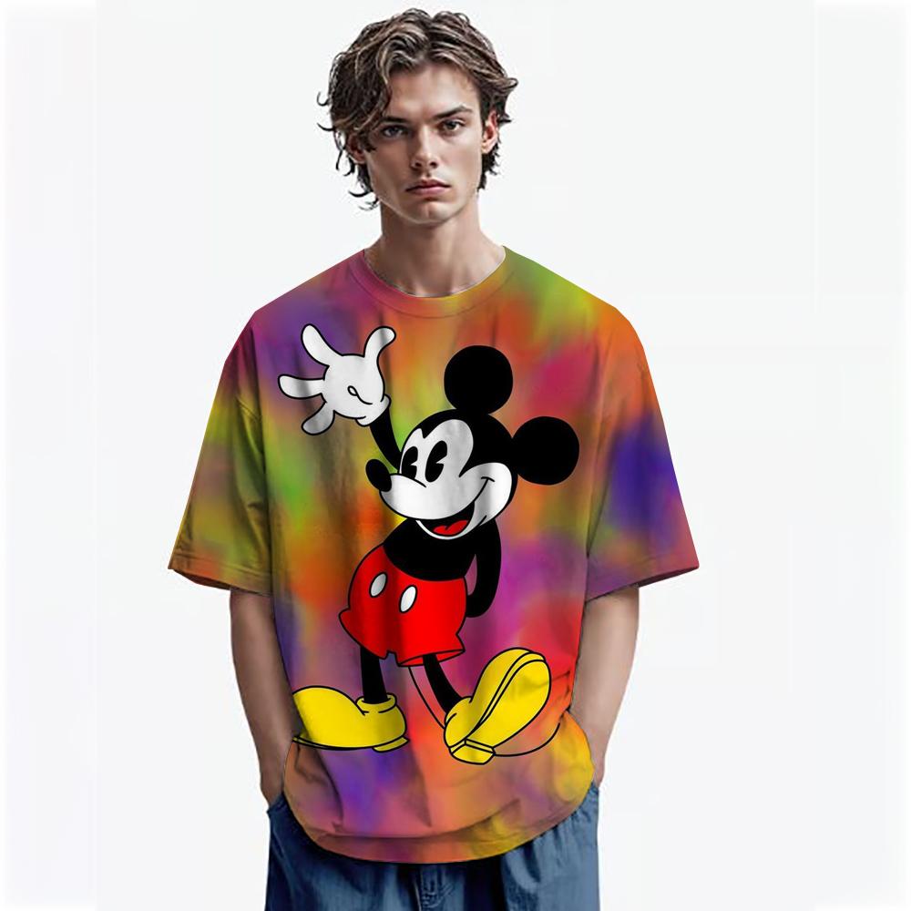Disney Men Mickey Mouse Print T-Shirt Summer Boy Street Fashion Casual Sports Loose O Neck Quick Dry Short Sleeve Clothing Kid