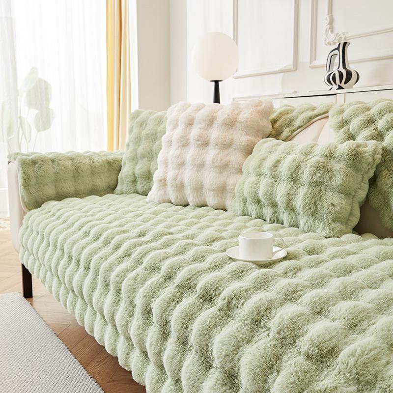 Rabbit Plush Sofa Cushion Winter Thickened Warm Sofa Seat Cushion New Simple Light Luxury Non-Slip Plush Sofa Cover