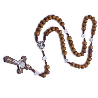Handgemachte runde Perlenkette mit katholischem Rosenkranz, hochwertige Perlenkette, religiöse Anhänger