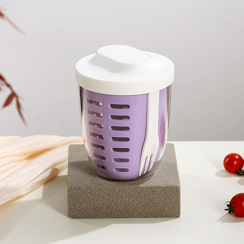 1PC Dripable Fruit Cup with Fork Food Grade Student Portable Picnic Storage Bucket Plastic Cup Sealed Leak Proof Salad Cup