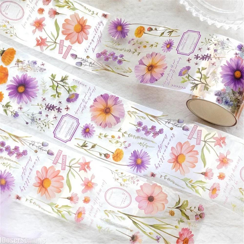 5cm*2m Creative Flower PET Tape For Collage Junk Journal Scrapbooking Diy Diary Album Material Masking Tape Stickers