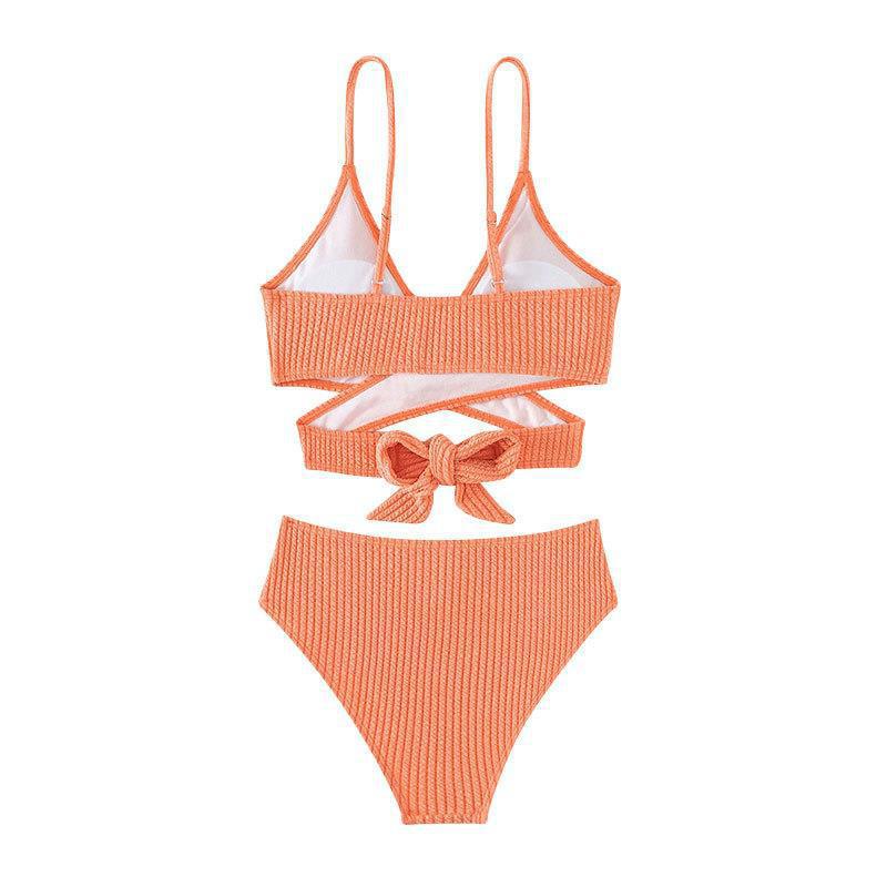 Women's 2 Piece Ribbed Bikini Set New Solid Color Wrap Cross Front Tie Back High Waisted Sexy Spaghetti Strap Summer Beach Swimwear