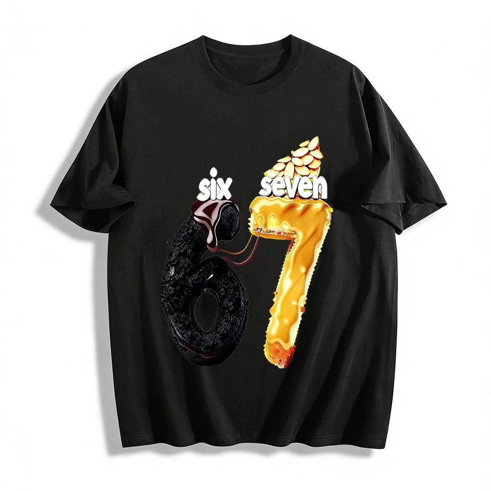 Fun Food Number 67 Print Casual T-Shirt Pure cotton T-shirt XXS