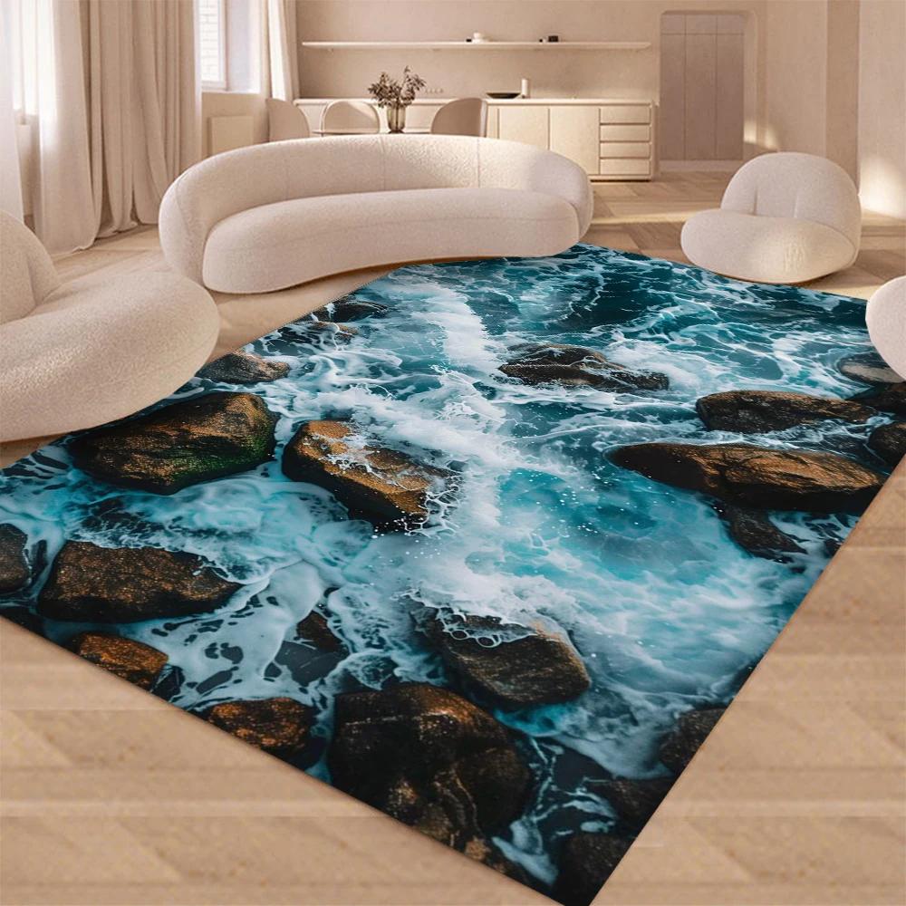 Meerwasser Strand Riff Natur Landschaft Teppich Teppich für Wohnzimmer Schlafzimmer Zuhause Sofa Dekoration, Kinder Rutschfeste Bodenmatte