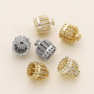 Corona di Zirconio Incastonata in Rame, Cappuccio Frangiato, Perla Traforata Cava Accessori Fai da Te per Bracciale Collana