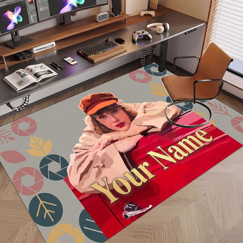 Custom Name Crystal Velvet Rug,Taylor Swift Comfortable Anti Slip Floor Mat For Room Decoration