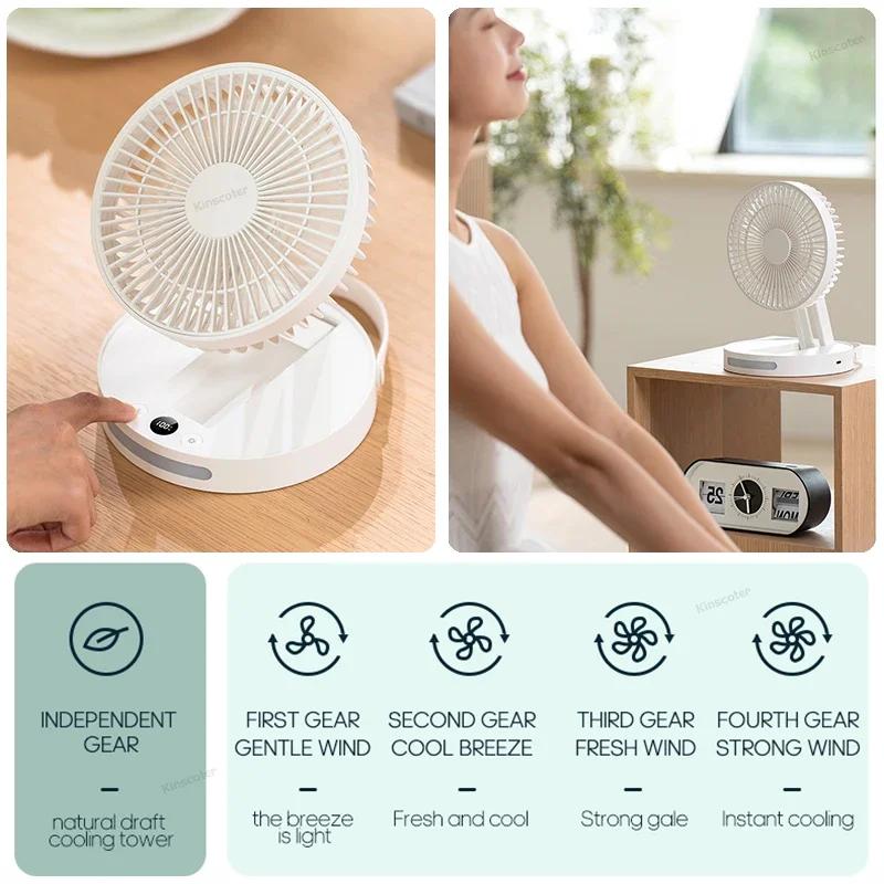 3600mAh Foldable Portable Desktop Fan Angle Adjustable Rechargeable Fan Air Circulator Ventilator Silent High Wind Power 5 Speed