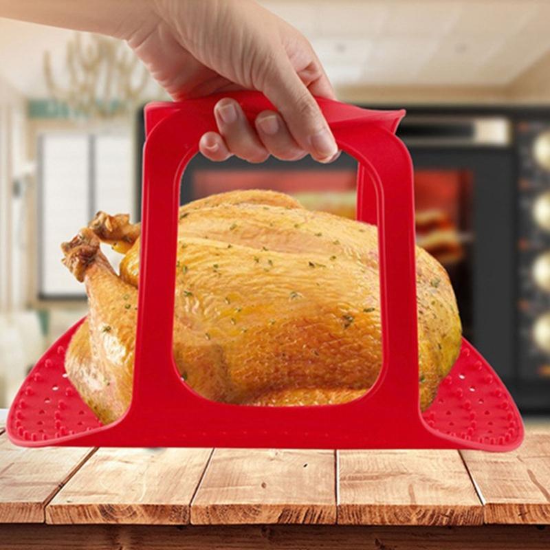 Food Grade Silicone Turkey Lift Pad with Locking Handle Heat Resistant Multipurpose Kitchen Cooking Utensil Tool