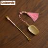 HOYIHM Green Tassel Alloy Tea Scoop Traditional Chahe Shovel Household Awakening Tea Ladle Puer Tea Services Accessories Craft