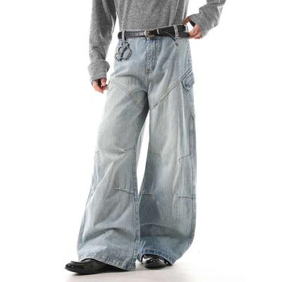 JYL Unisex Straight Jeans Cross-Border Slub Niche Design Trendy Couple Denim Pants