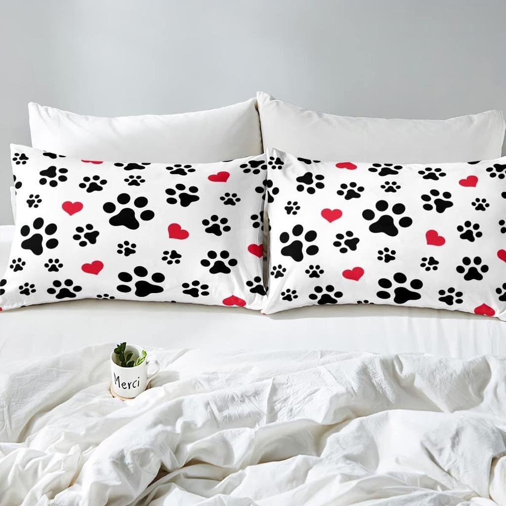 Dog Paw Print Duvet Cover Set Puppy Bedding Set Cute Animal Cartoon Pattern Quilt Cover