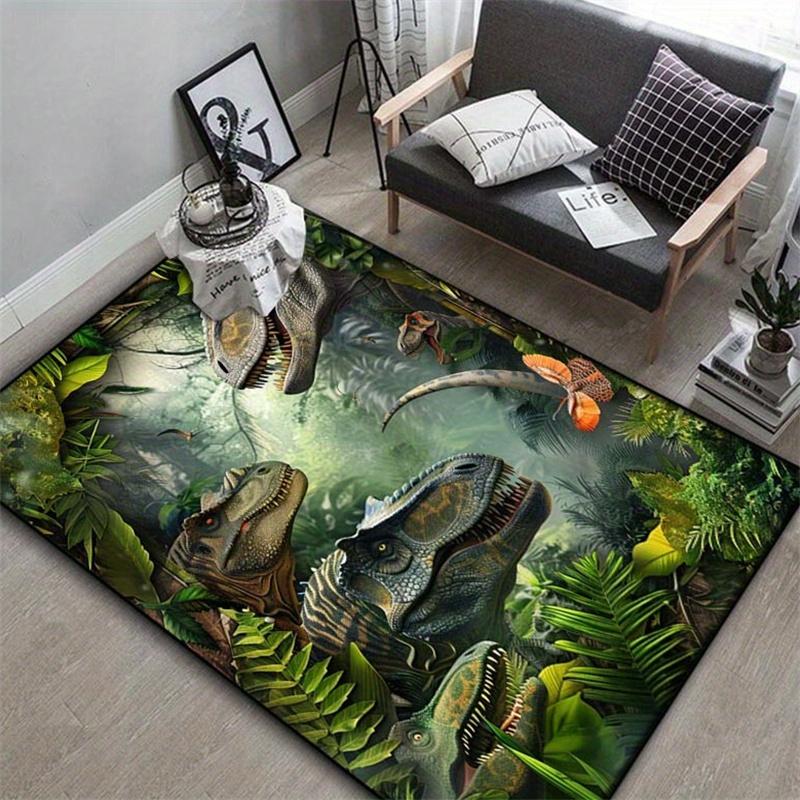 1pc 2D Flat Realistic Dinosaur Jungle T Rex Flannel Area Rug Non Slip Prehistoric Carpet For Kids Room Living Room Floor Decor