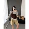 Womens Striped Knit Top Fake 2 Piece Long Sleeve V Neck Loose Fit Early Casual Sweater