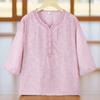 Middle Aged And Elderly Women's Casual Breathable Round Neck Short Sleeved Chinese Style T-shirt Western Style Top For Women