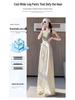 Damen Hochtaillierte Satin-Eis seide Weite Hosen - Sommer Bodenlang mit Bindeband Design