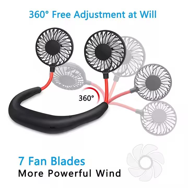 Mini USB Summer Cooling Fan Mini Neck Hanging Fan Hands Free Neckband Fan for Sports Home Office Travel