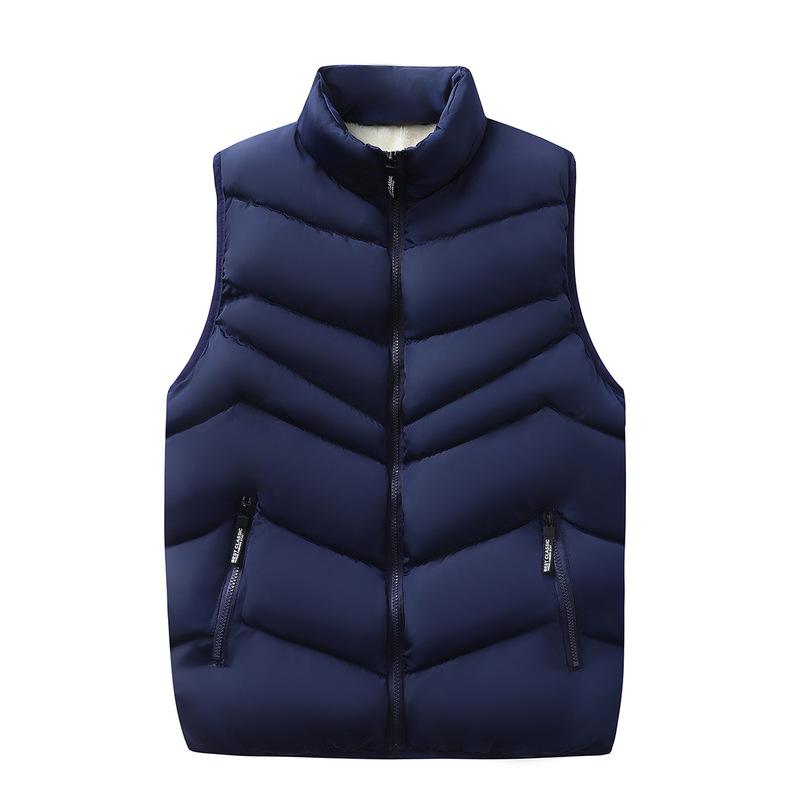 Autumn Winter Middle-aged Men's Lamb Wool Fleece Lined Vest Warm Dad's Stand Collar Cotton Vest Jacket