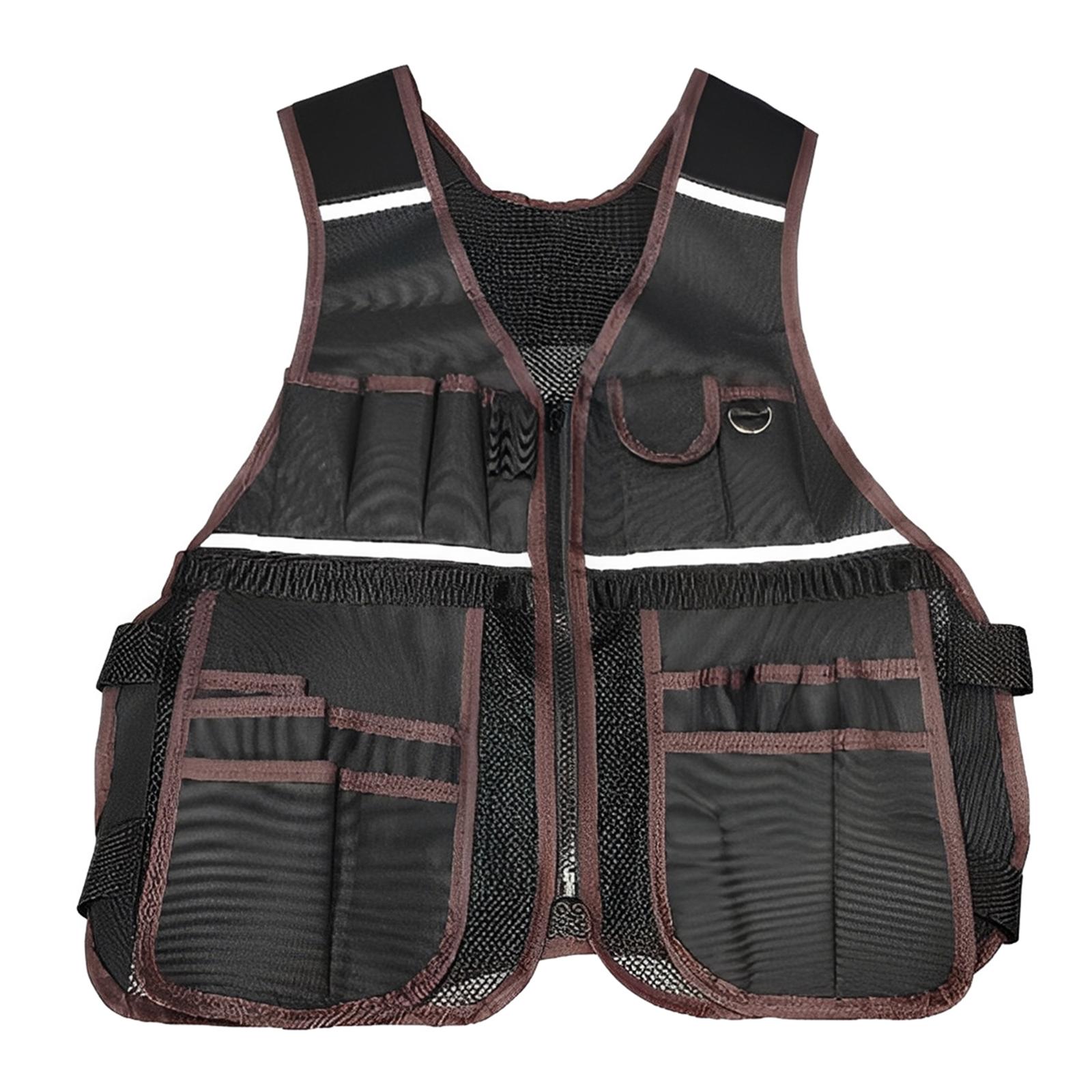 Reflective Work Vest Multi-Pockets Oxford Cloth Outdoor Workwear Multi-Purpose Tool Vests for Carpenters & Construction Workers кофейный