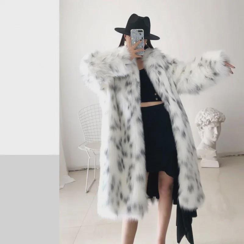 2024 Women's Plus Size Faux Leather Jacket with Fox Fur Trim and Long Sleeves