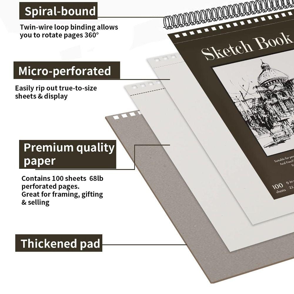 100 Sheets Thick Drawing Paper Spiral Bound Artist Sketch Pad Premium Coil A4 Sketchbook  Sketch