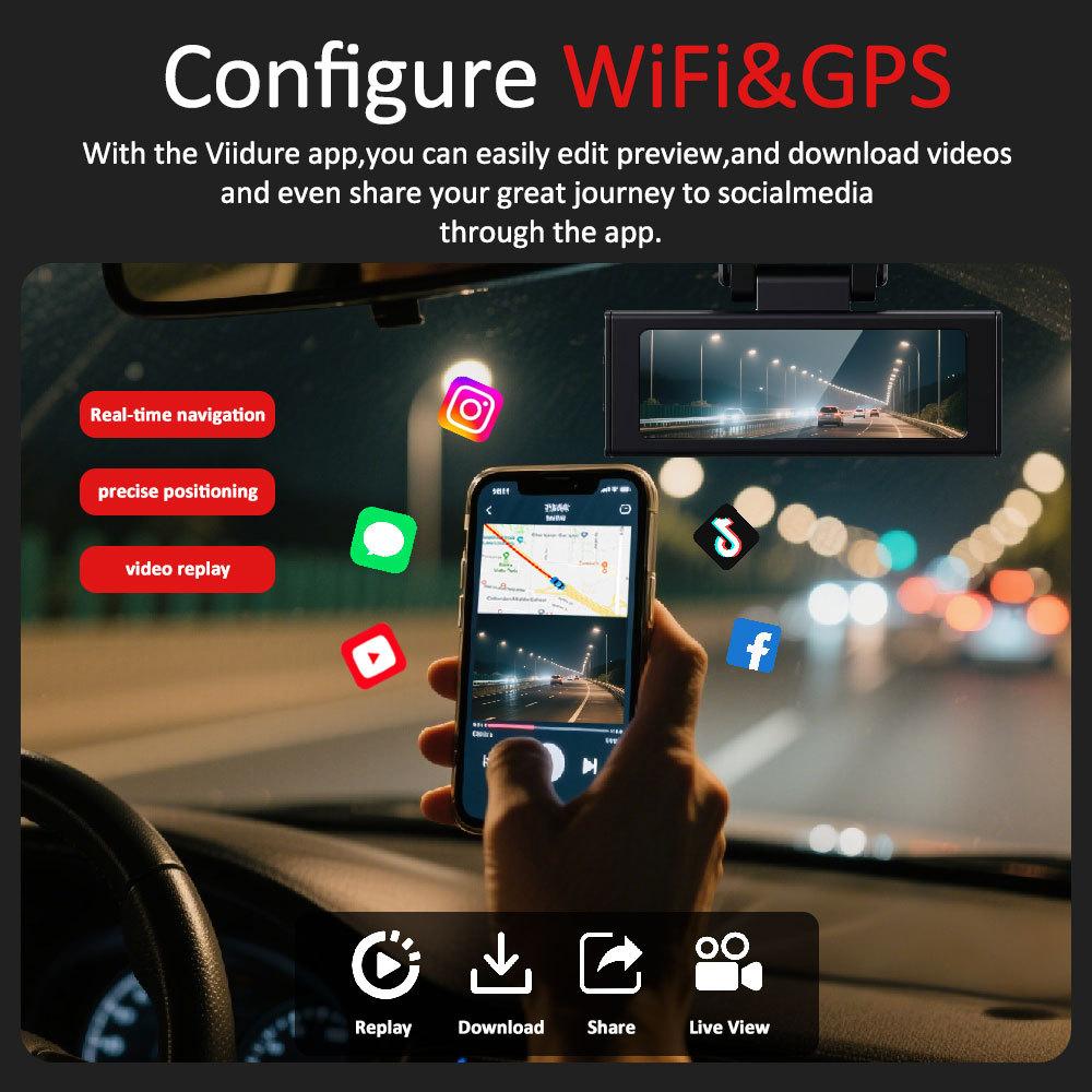 4K Dual Lens Dash Cam, Front and Rear Recording, Super Wide Angle, Night Vision, WiFi, GPS