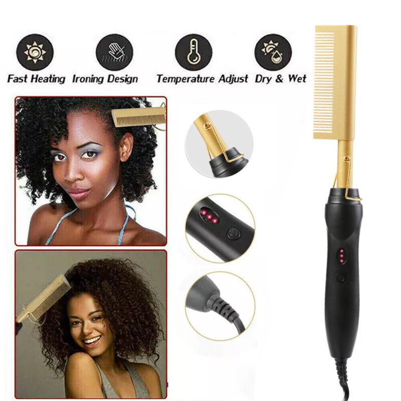 Hair Hot Comb Straightener Professional Press Comb Electric Curler Portable