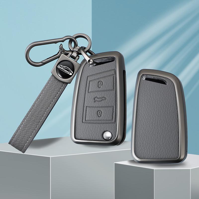Metal Genuine Leather Auto Key Fob Cover Case Fit For Vw Volkswagen Golf 7 Mk7 Tiguan Mk2 Fit For Seat Ateca Leon Fr 2 Ibiza Skoda Octavia Kodiaq