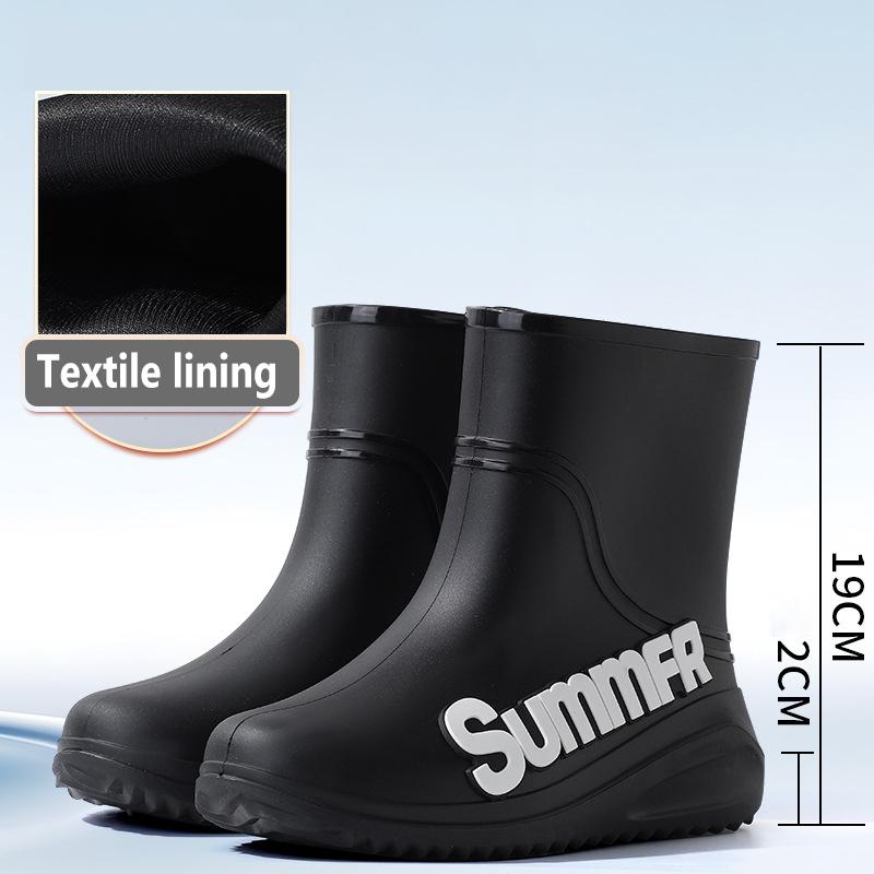 

Fashion New Windproof Rain Boots Men s Mid-calf Warm Rain Boots Fashion Black Elastic Band Rain Shoes Men Waterproof Outdoor Work Boots 40-41