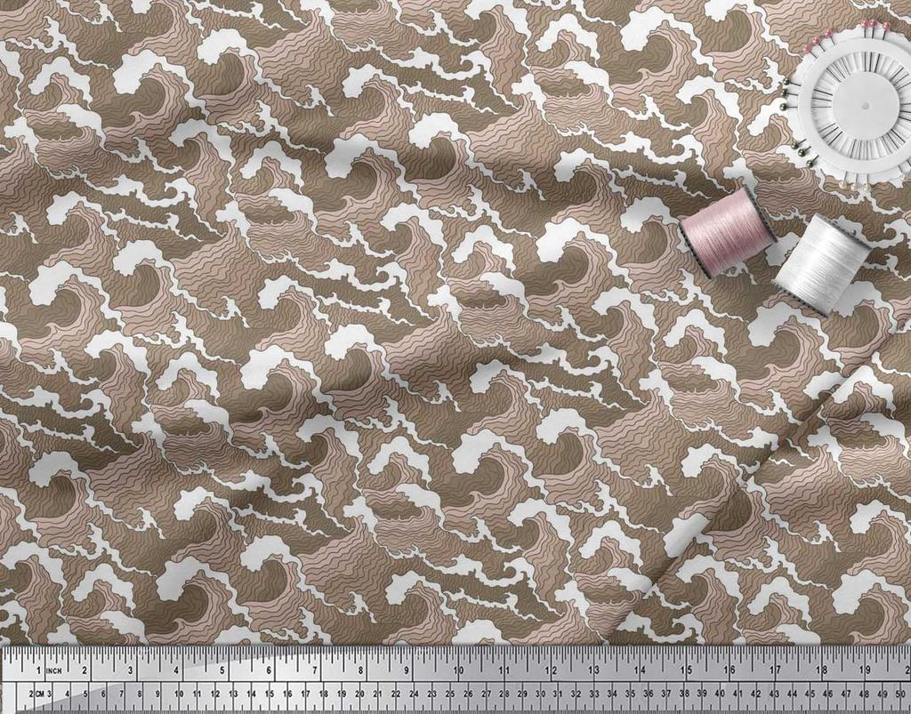 Soimoi Japan Crepe Satin Fabric Waves Shirting Decor Fabric Printed Metre 42 Inch