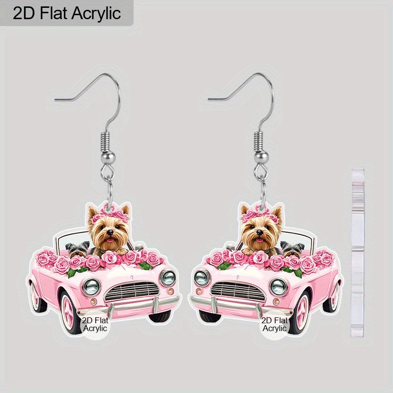 

2D Плоские Свадебный Сезон Розовый Автомобиль Роза Собака Женские Акриловые Серьги-Подвески Романтический Стиль День Святого Валентина Свадебные Украшения Подарок розовый