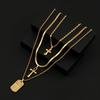 3PCS Adjustable Stainless Steel Cross Pendant Necklace for Men - Geometric Minimalist Chain with Gold Plating, Unisex Everyday Jewelry