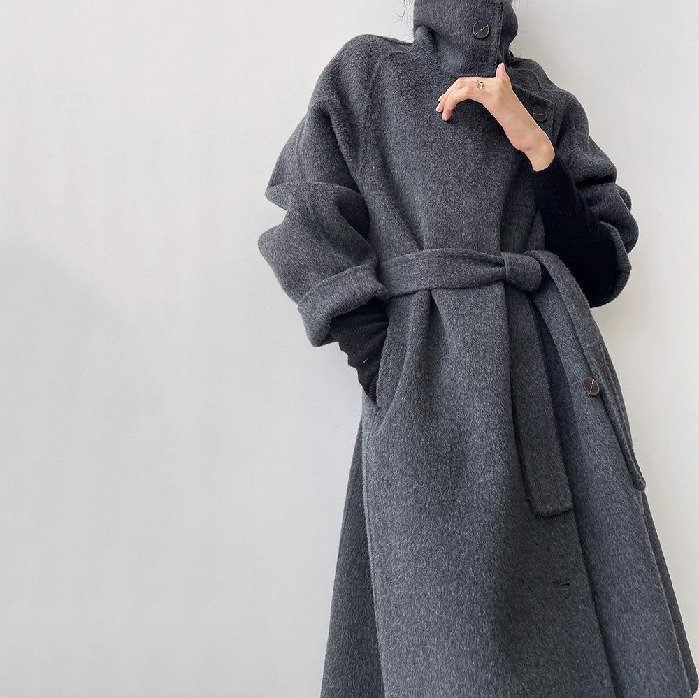 

Осенне-зимняя одежда, осенне-зимняя женская одежда, шерстяное пальто, высококачественное кашемировое пальто с высоким воротником и поясом M recommends 120-70 kg темно-серого