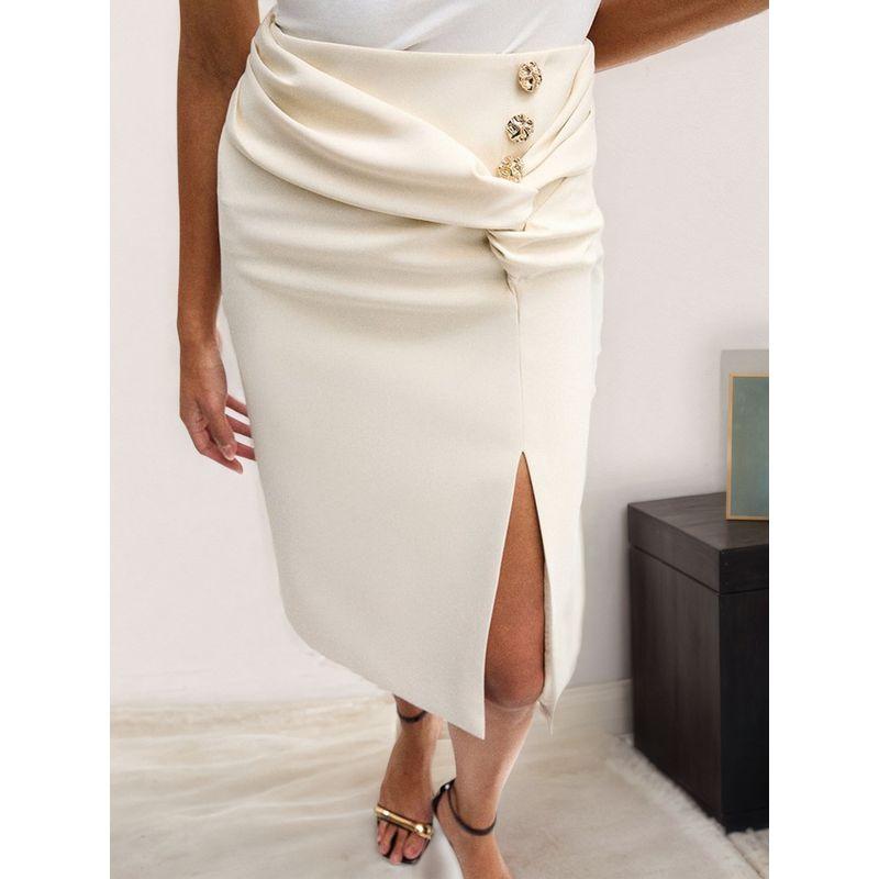Western Style Fashion Elegant Summer Skirt Split Button All-Match Slim fit Women clothes Skirt Split Skirt