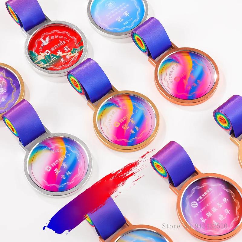 Custom Color Printing Transparent Medal, Gold, Silver, Bronze, Sports Awards, Marathon Red Box Packaging, Crystal Lettering, 1Pc