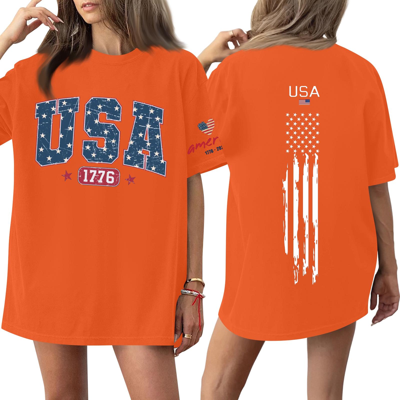 

Женская повседневная модная футболка с круглым вырезом, коротким рукавом и повседневным принтом M оранжевый