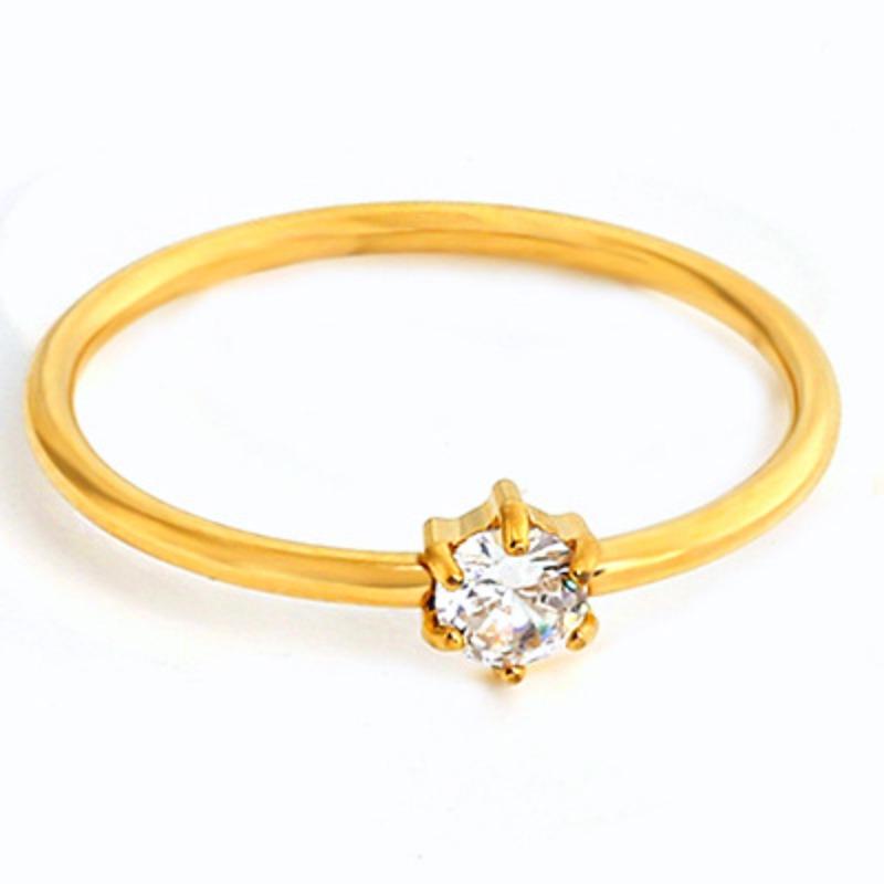 Stainless steel six-claw round zircon ring titanium steel plain ring ring ring women s birthday stone hand jewelry set 6
