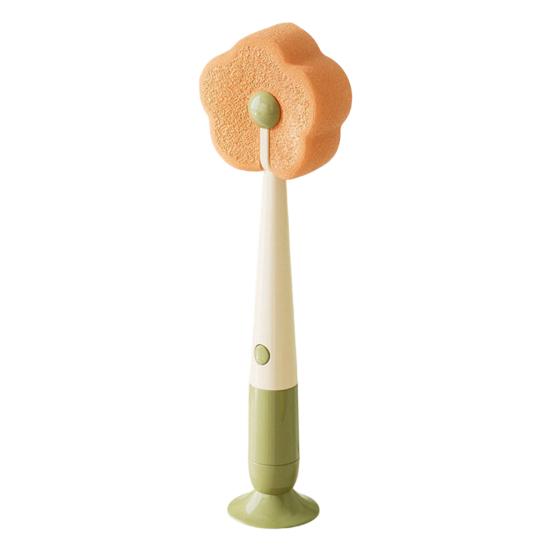 Cleaning Brush Soft Flower-shaped Sponge Head Long Handle Cup Brush Suction Base Bottles Water Cups Cleaning Scrubber
