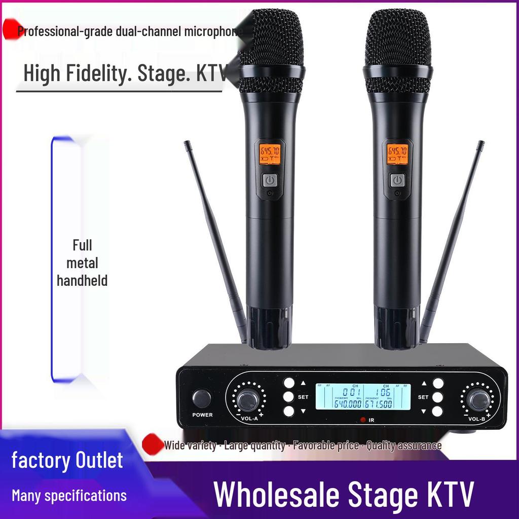 Dual UHF Wireless Microphones for Stage, Home, KTV, and Outdoor Speaker Performances