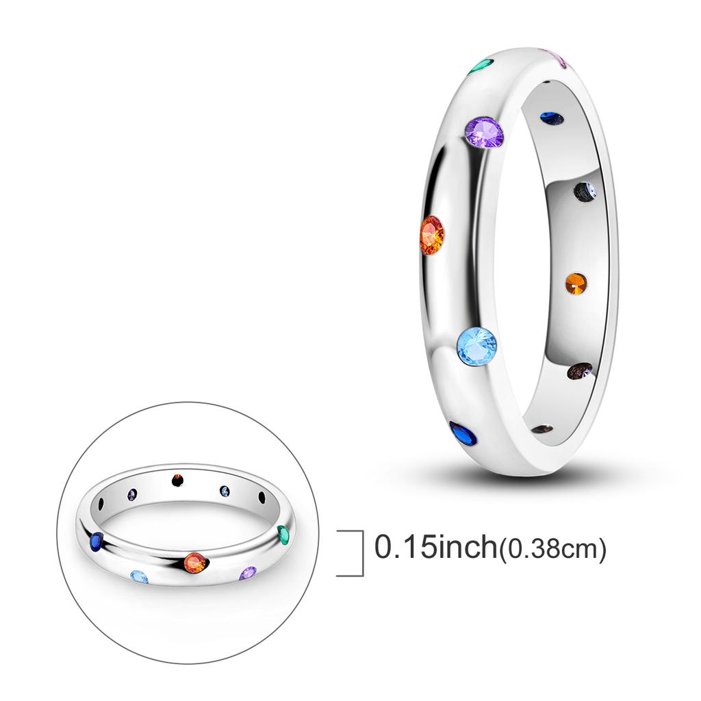 CopperMulticolor CZ Band Ring for Women Rainbow Bubble Dainty Wedding Party Fine Versatile Jewelry Gift