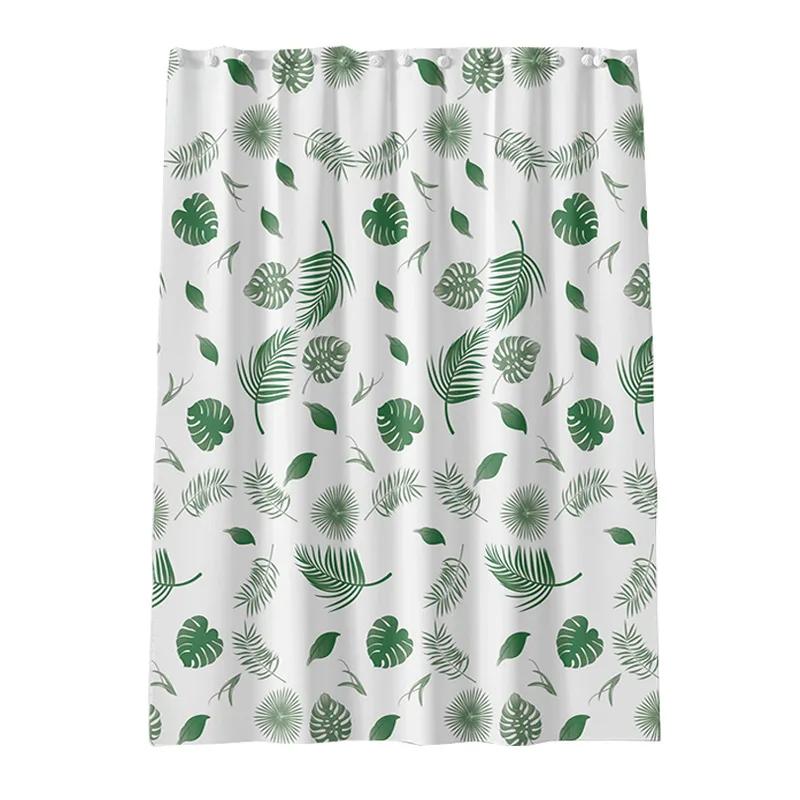 Shower Curtain Simple Wind Green Leaves Print Bathroom Curtains Waterproof Quick Dry For Toilet Modern Style 200Cm Peva Fabric