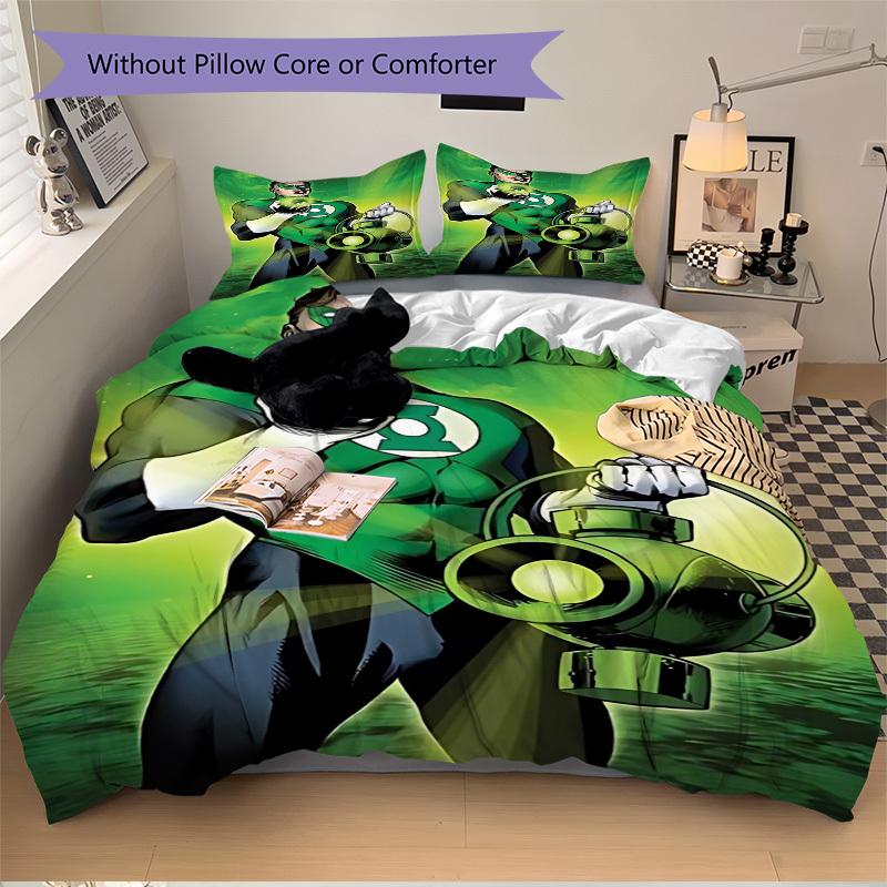 3pcs Green Lantern Ring Cover Set, Bedding Set, Soft Comfortable Duvet Cover, For Bedroom, Guest Room (1*Duvet Cover + 2*Pillowcases, Withou