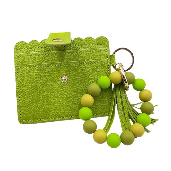 Silicone Bracelet Keychain Wallet Beaded Wristlet Credit Card Holder with Tassel Slim Card Wallet with ID