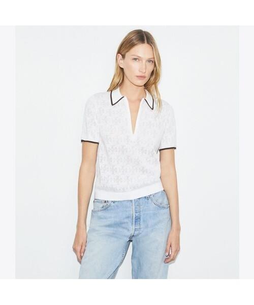 Tolibeochi Tea Monogram Cotton Pointel House Polo - White / Coffee