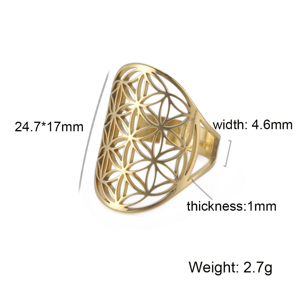 Unift Sacred Geometry Flower of Life Ring Adjustable Stainless Steel Ring Men Women Accessories Vintage Filigree Viking Jewelry