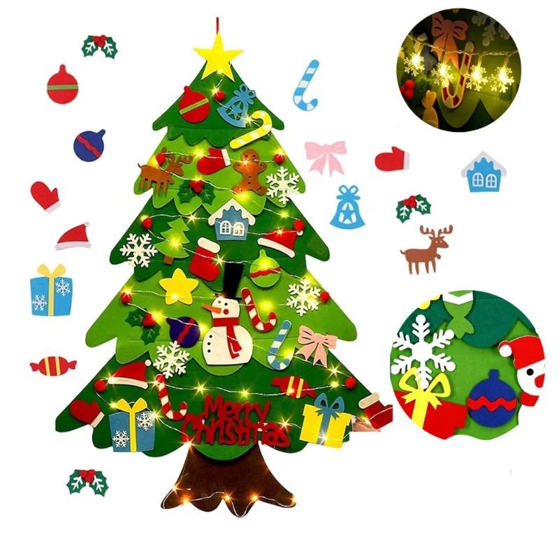 DIY Filz-Weihnachtsbaum-Set mit Schmuck Weihnachten Feiertagsdekoration Weihnachtsmann Geschenk Neujahr Tür Wandbehang Dekoration