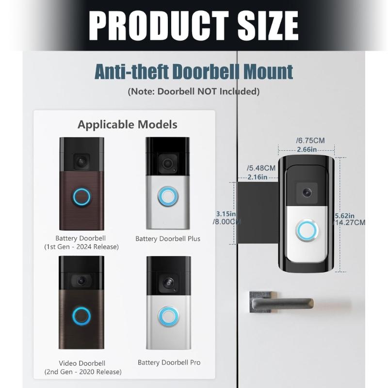 Universal Doorbell Mounting Bracket with Not Theft Design & Easy Installation Metal Doorbell Holder for Video Doorbells