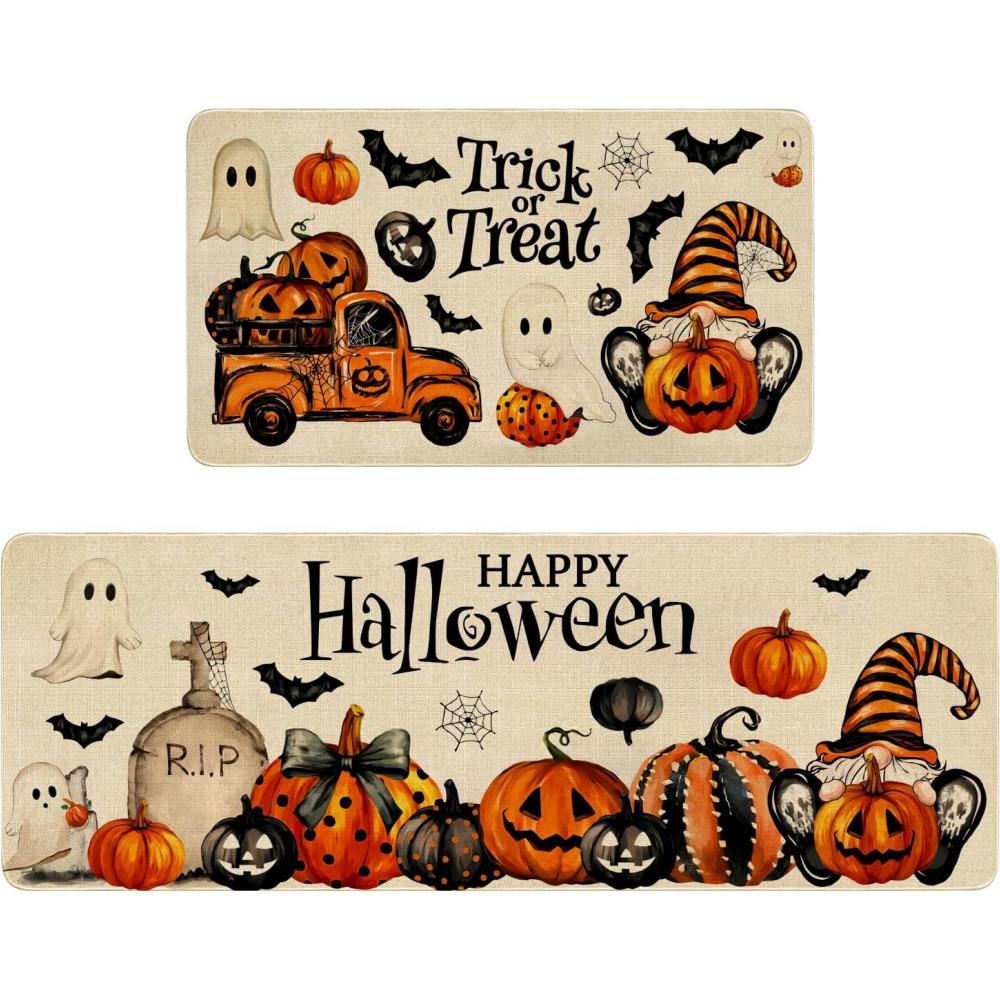 

1/2pcs Halloween Kitchen Floor Mats Ghost Pumpkin Balcony Porch Carpet Washable Entrance Welcome Doormat Home Decor Accessories 40x60cm 1pc